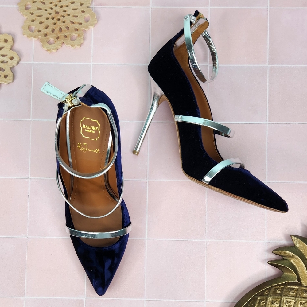 Malone Souliers Navy Velvet Robyn Heels